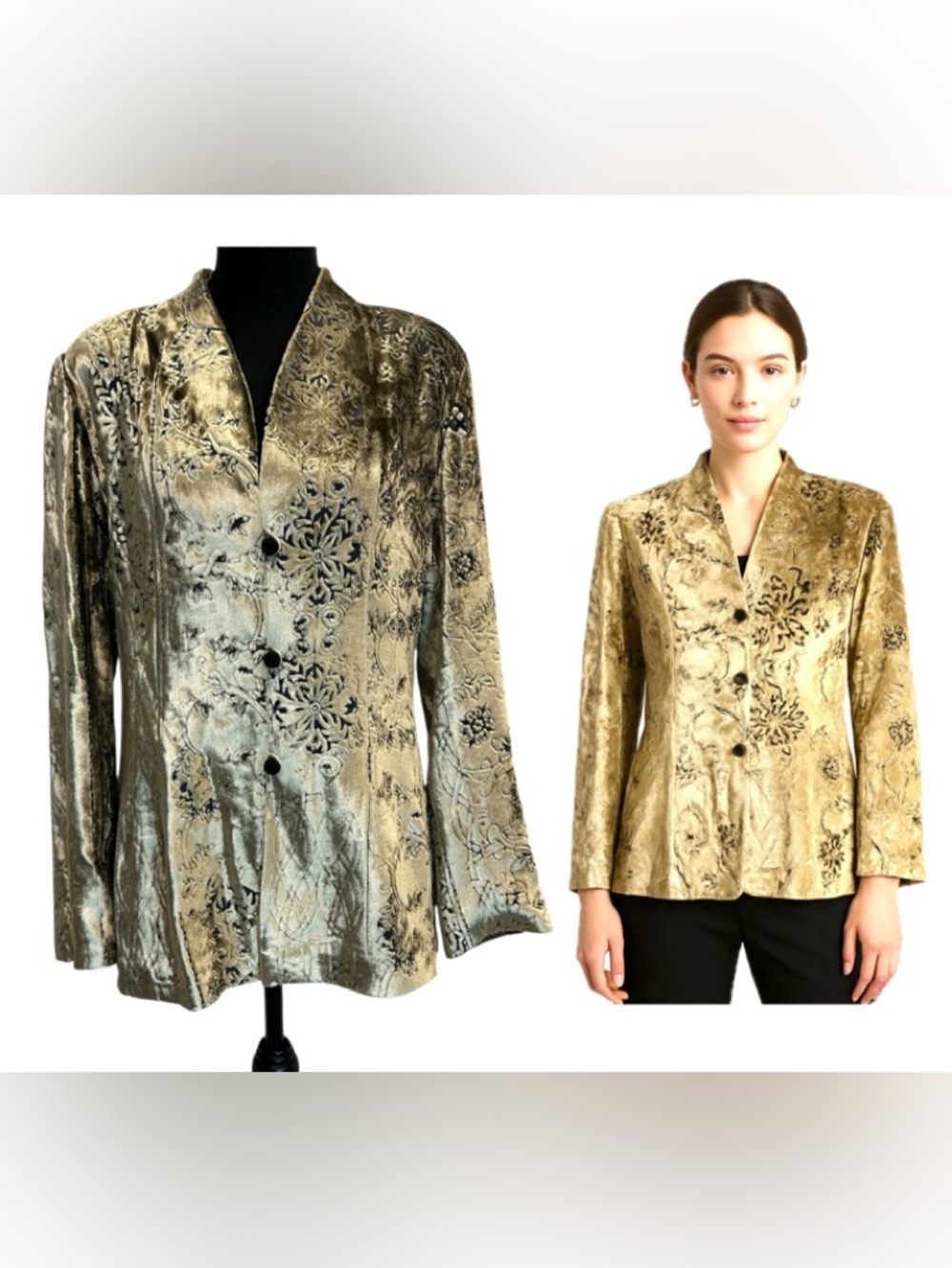 Zonda Nellis Womens Champagne Gold Velvet Brocade Jacket blazer 100 silk Sz M